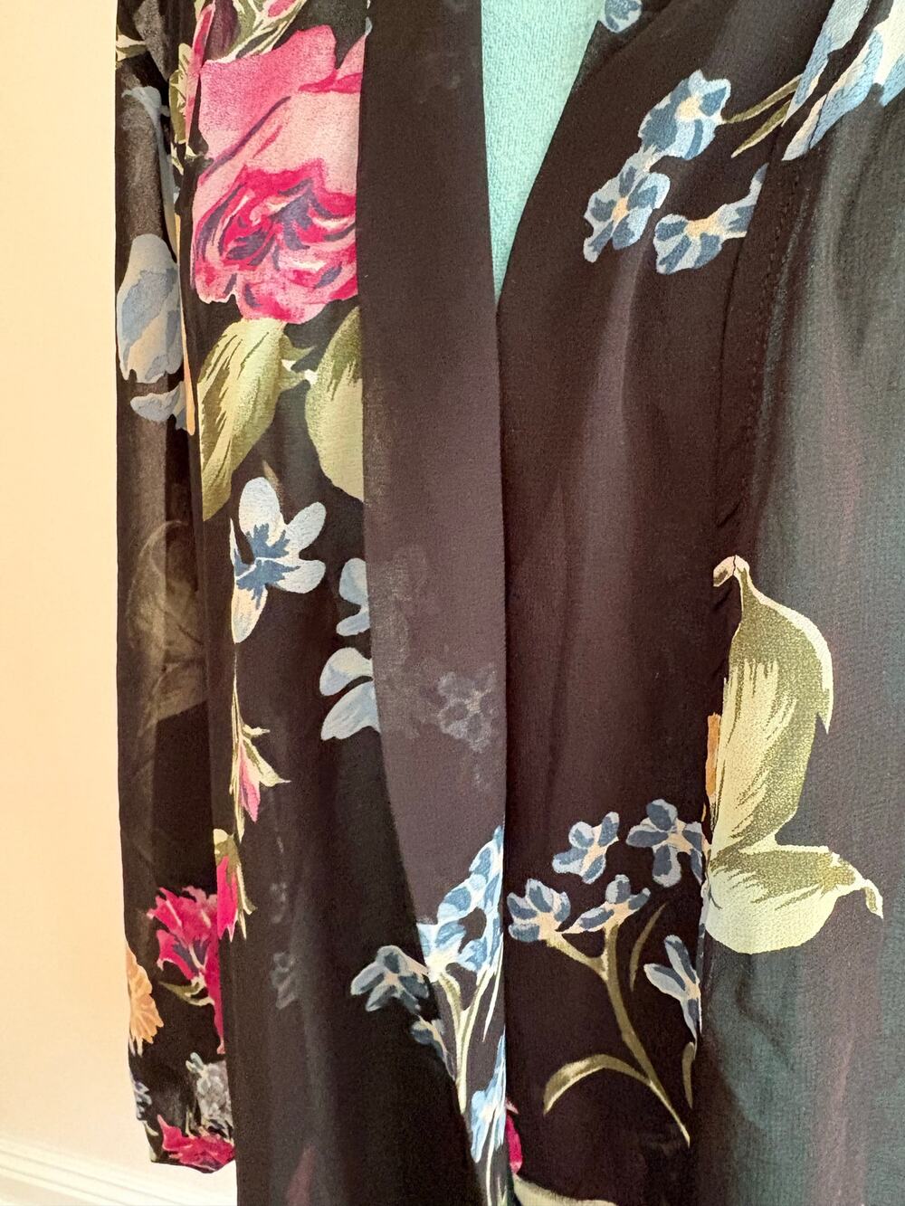 Helena Quinn Black Floral Kimono Robe Swim Cover Up Romantic Whimsigoth